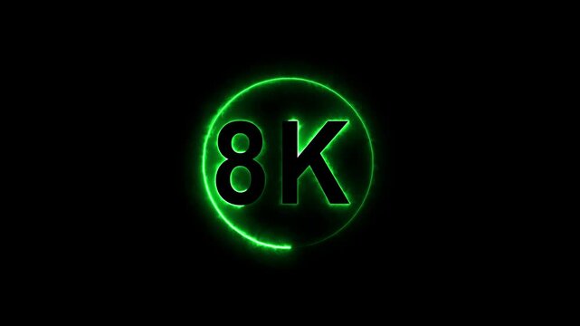 Glowing neon line 8k Ultra HD icon isolated on black background. 4K Video motion 8K followers. animation in Easy to put into any video.