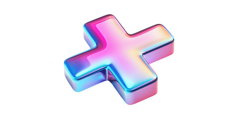 Obraz premium 3D Iridescent Plus Sign Symbol. Modern Design And Digital Aesthetics Isolated On Transparent Background