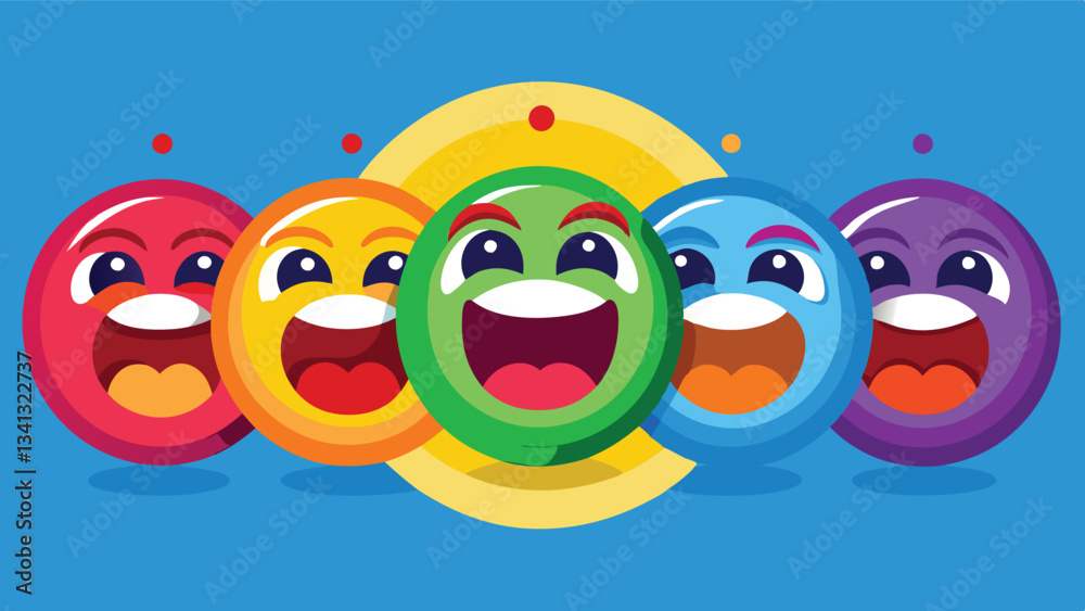 Poster colorful vector illustration of smiling emoticons expressing joy in a cheerful arrangement with vibr