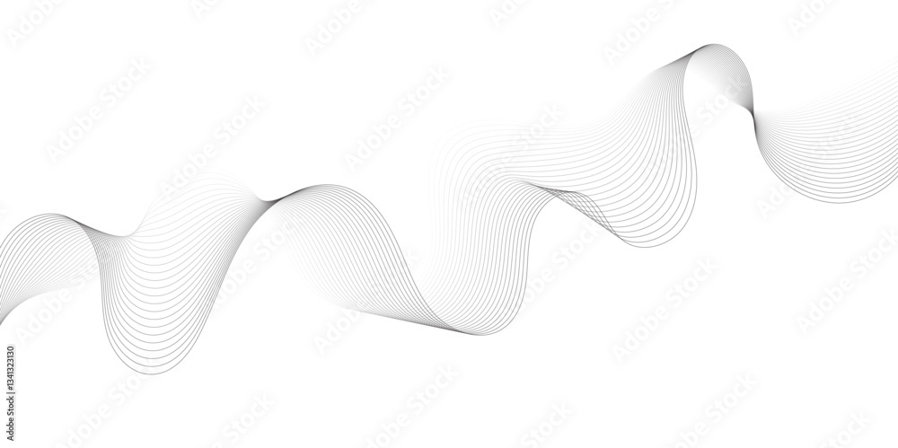 Aufkleber Abstract grey, white smooth element swoosh speed wave modern stream background. Wave with lines created using blend tool. Abstract frequency sound wave lines and twisted curve lines background.
