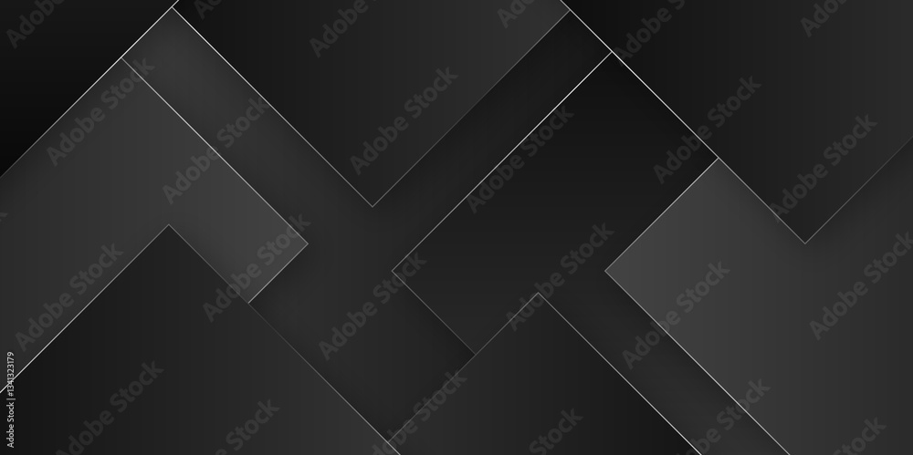Poster Minimal black grey abstract modern background design with golden stoke. Black abstract 3D presentation background with rounded rectangle shapes. Vector abstract background for business corporate.	
