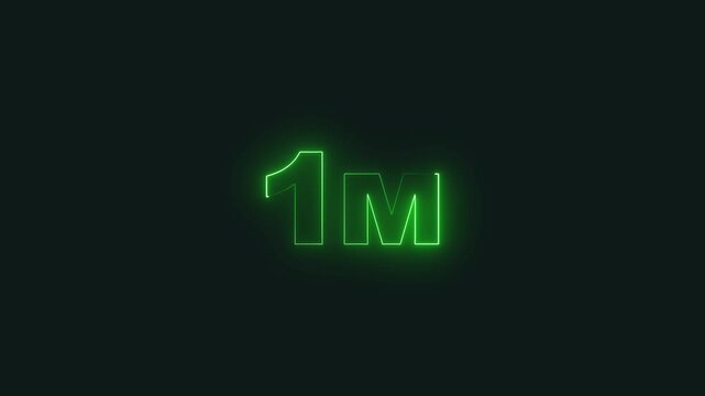 1M text animation by red color neon on black background.