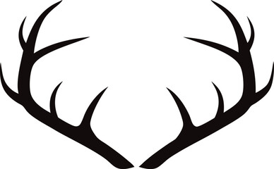 Minimalistic black silhouette of deer antlers, elegant and symmetrical design for nature and wildlife themes