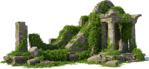 Overgrown Ancient Ruins Stone Temple Architecture 3D Render Lush Greenery