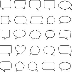 Set of blank white speech bubble in flat design, chatting box, message box icon. Balloon doodle style of thinking sign symbol. Speech bubble isolated on background