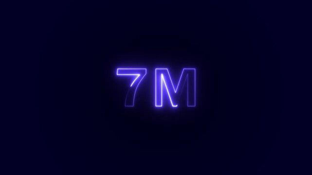 7M animated neon text effect video motion on black background. 7M Followers Celebration text animation.