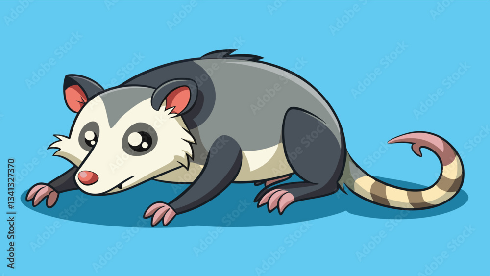 Poster cute vector illustration of a playful opossum on a light background with a cheerful expression