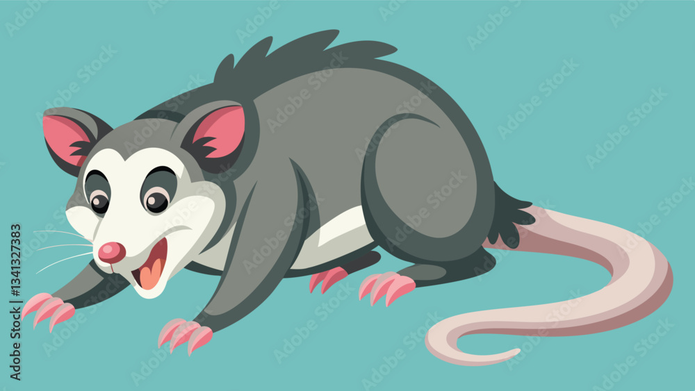 Poster Cute vector illustration of a playful opossum on a light background with a cheerful expression