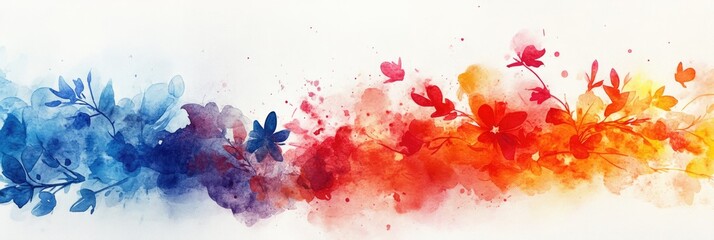 Fototapeta premium Abstract Colorful Floral Background with Large Flowers in the Foreground, Watercolor Painting, Vector Illustration, Soft Colors and Copy Space