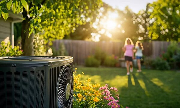 Heat Pump in a Backyard Oasis: Family Fun and Efficient Cooling