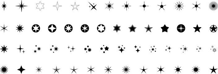 Cool Sparkle Icons Collection. Shine Effect Sign Vector. Minimalist silhouette stars icon set, twinkle shining star shape symbols, icons, elements. Magic Symbols illustration.