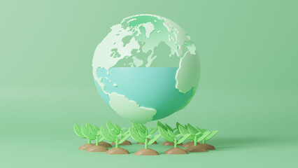 World environment and happy earth day concept, Green Energy, ESG, Renewable and Sustainable Resources. Environmental Care. Save the Earth concept. April 22. Protecting Planet Together. 3d rendering