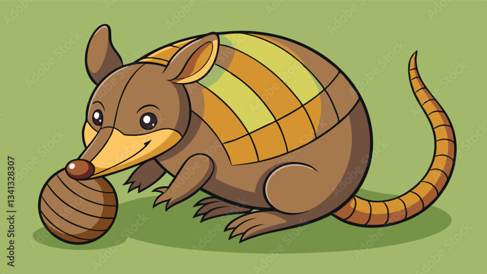 Poster Colorful vector illustration of a friendly armadillo with a playful expression, surrounded by a vibrant background and stylized design elements