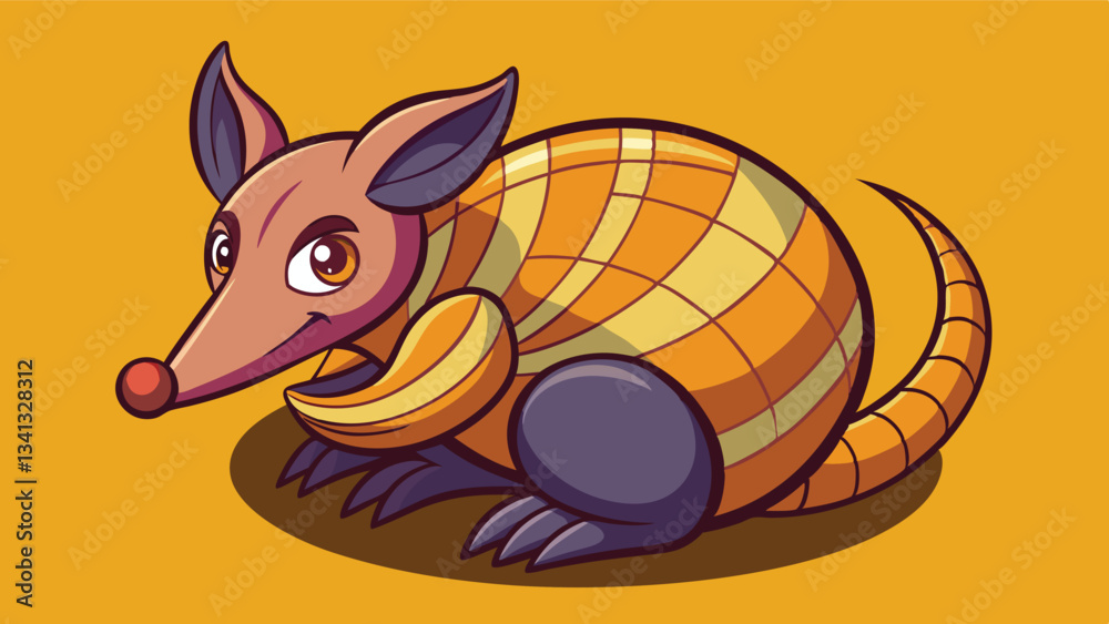 Poster Colorful vector illustration of a friendly armadillo with a playful expression, surrounded by a vibrant background and stylized design elements
