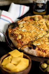 Homemade mozzarella cheese pizza ready to eat
