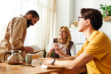 Engaging discussions among diverse young men at a contemporary book club gathering at home