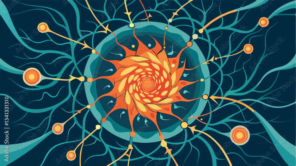 Leinwandbilder Colorful abstract vector illustration depicting interconnected lines and nodes, representing a network or neural connection in a dynamic digital environment