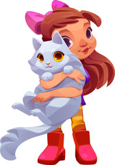 Kid Petting Cat
