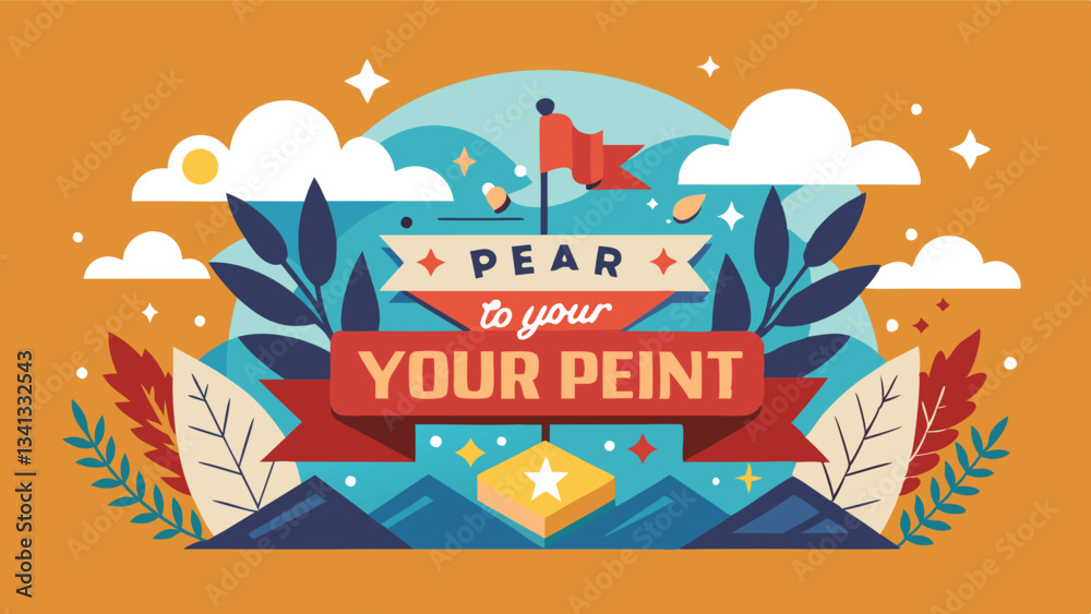 Poster Creative vector illustration featuring a vibrant design with the phrase Keep Unve Up decorated with clouds, foliage, and a starburst background
