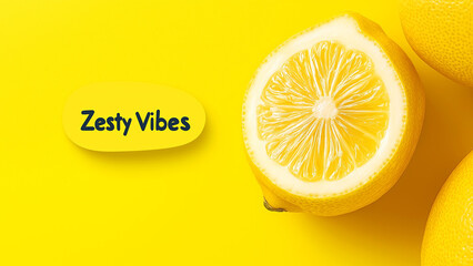 Fresh lemon slice on vibrant yellow background evoking zesty vibes