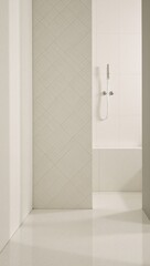 Geometric-style bathroomkitchen tile mosaic backdrop featuring cream light ceramics complemented by a grid wallpaper texture