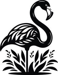 Flamingo Silhouette Outline, Trendy Tropical Bird Art for Posters
