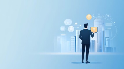 Modern Businessman Using Digital Device to Explore Urban Landscape