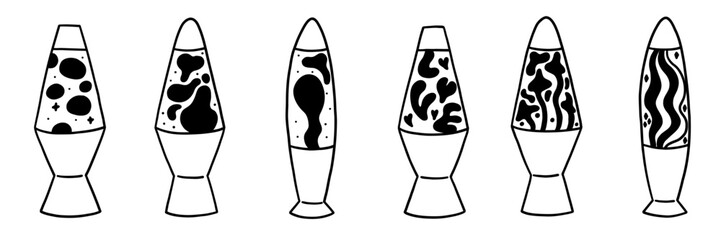 Doodle Lava Lamp Isolated with Magma Liquid Bubble Fluid Collection. Tattoo Y2K 90s Home Living Interior Decor. Vector Illustration