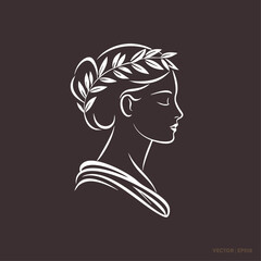 Line art side profile of elegant woman wearing a floral wreath around her head