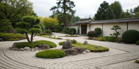 Obraz premium Tilt-shift photography captures a miniature, peaceful zen garden; serene nature, perfect for meditation.