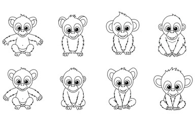 Cartoon Monkeys in Different Poses and Expressions