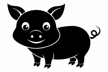 cute pig line art silhouette vector illustration