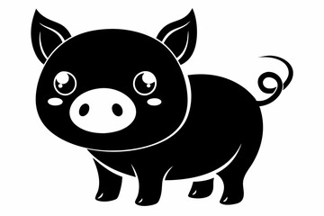 cute pig line art silhouette vector illustration
