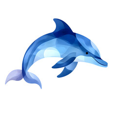 Vibrant blue dolphin leaping out of the waves in a serene underwater scene
