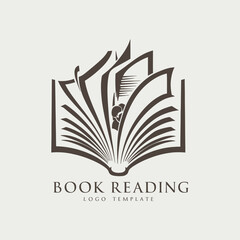 Illustrative Logo of Book with Feather Symbolizing Knowledge and Elegance
