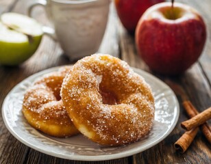 Farmhouse Apple Cider Donuts with Sugar Coating and Cinnamon