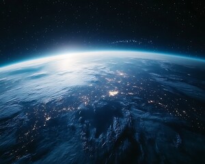 Fototapeta premium Earth from space, day and night with stars and city lights