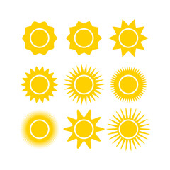 Sun yellow vector icon. Sunshine icons