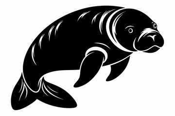 manatee line art silhouette vector illustration