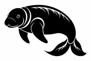 Obraz premium manatee line art silhouette vector illustration