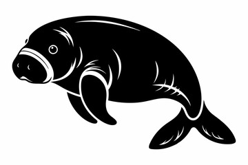 manatee line art silhouette vector illustration
