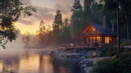 Fototapeta premium Cabin getaways offer relaxation and a chance to reconnect with nature.