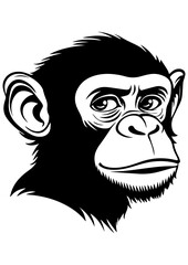 Black and white vector monkey illustration. Gorilla, macaque, wild animal. Line art for tattoo, logo, engraving, laser cutting, and design projects