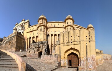 Naklejka premium Indian Amber Fort panorama, historical town of Jaipur, Rajasthan, India. 2024.