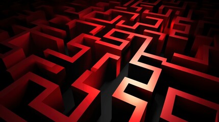 Intricate Red Maze: A Visual Labyrinth of Geometric Forms