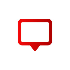 A digital red speech bubble icon with a pointed tail, used for online communication and messaging.