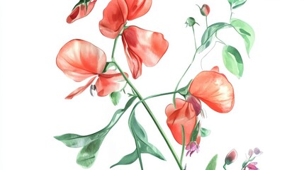 Watercolor Floral Art: Exquisite Peachy Flowers in Detailed Botanical Style