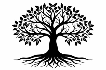 tree silhouette with roots line art silhouette vector illustration