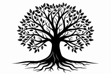 Obraz premium tree silhouette with roots line art silhouette vector illustration