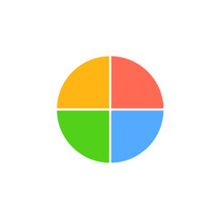 Circular design divided into four equal parts. yellow, orange, blue, and green sections in balance.